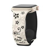 Curea Ceas Apple Watch Silicon Flowers Starlight Black Anca's Store